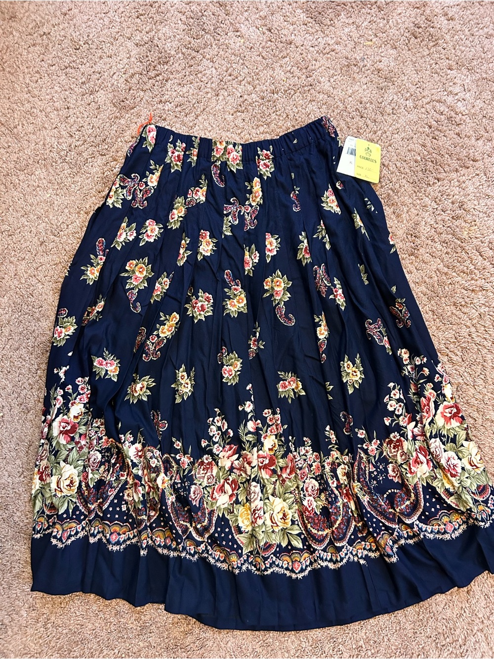BNWT Marisa Christina Navy Floral Border Midi Skirt